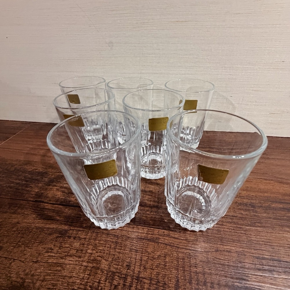 Set Of 7 Vintage 1980's France Glass Arcoroc Lancer 3.5" Clear Juice Glasses